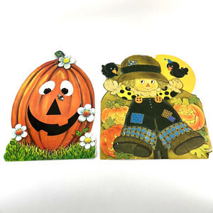 Vintage Halloween Die Cut Decoration Carrington Pumpkin fly Scarecrow Bird Lot